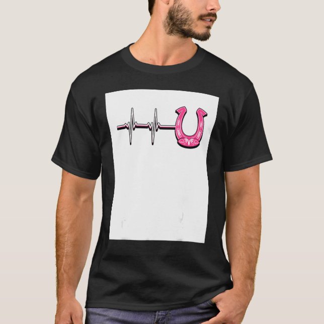 Ecg Heartbeat Graphic Horse Lover Equestrian Rider T-Shirt (Front)