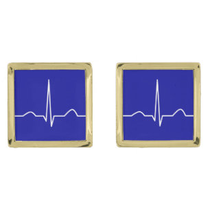 ECG or electrocardiogram of heart rhythm pattern Cufflinks