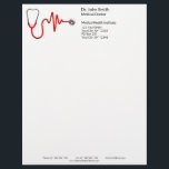 ECG Wave EKG Heartbeat Line Stethoscope Medical Letterhead<br><div class="desc">Professional business design for medical purposes featuring a stethoscope with a red cable showing an ecg line. This medical symbol on a clean white background. Perfect for any business related to healthcare like a medical office, doctor office, clinic or hospital; especially associated with cardiologists, heart specialists, cardiac surgeons and nurses...</div>