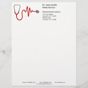 ECG Wave EKG Heartbeat Line Stethoscope Medical Letterhead