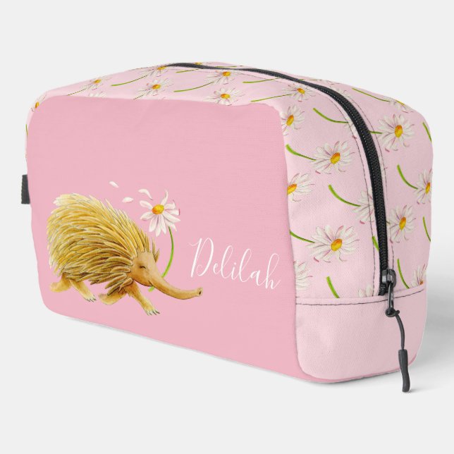 Echidna cute whimsy animal art personalized dopp kit (Right Corner)