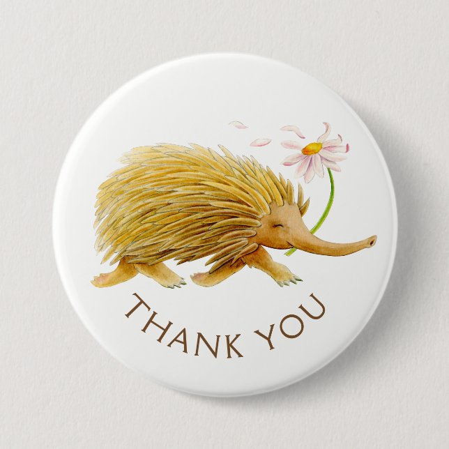 Echidna watercolor animal thank you button/badge button (Front)