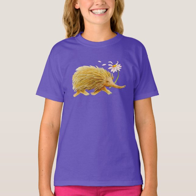 Echidna whimsical watercolor woodland animal art T-Shirt (Front)