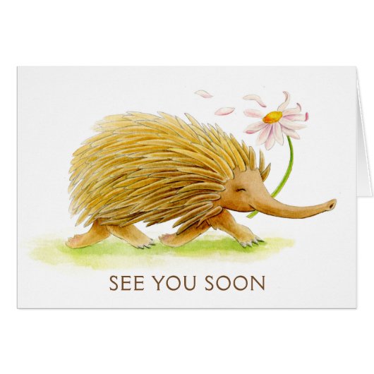Echidna whimsy animal watercolor see you soon card (Front Horizontal)