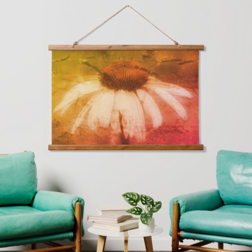 Echinacea Coneflower Daisy Abstract Distressed Hanging Tapestry