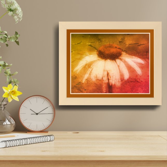 Echinacea Coneflower Daisy Distressed Framed Art (Table Top)