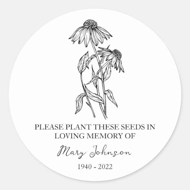 Echinacea Memorial Funeral Seed Packet Classic Round Sticker (Front)