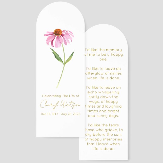 Echinacea | Simple Funeral Memorial Bookmark (Front & Back)