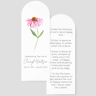Echinacea Simple Funeral Memorial Bookmark
