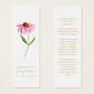 Echinacea Simple Funeral Memorial Mini Bookmark