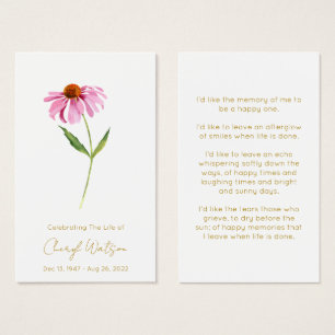 Echinacea Simple Funeral Memorial Prayer Card