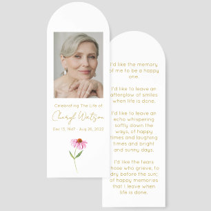 Echinacea Simple Photo Funeral Bookmark