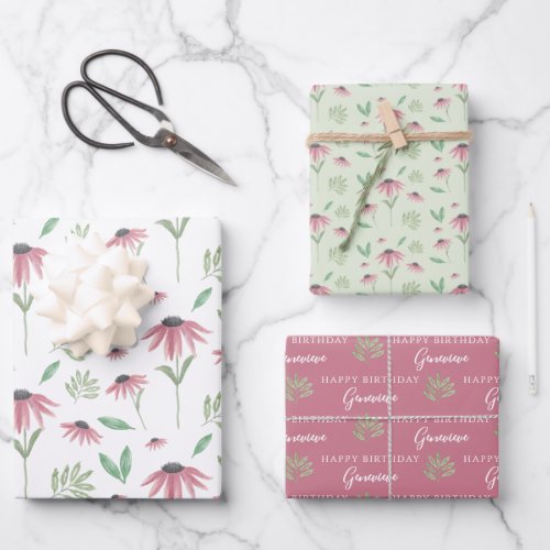 Echinacea Wrapping Paper Flat Sheet Set of 3