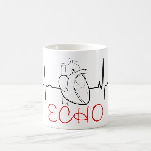 Echo Coffee Mug with EKG and Realistic Heart