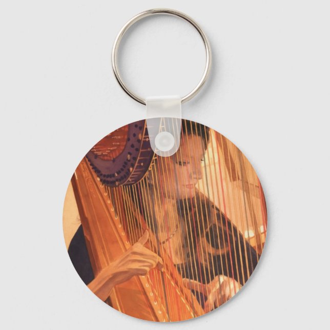 "Echo of Angels" Harp Player Watercolor Keychain (Front)