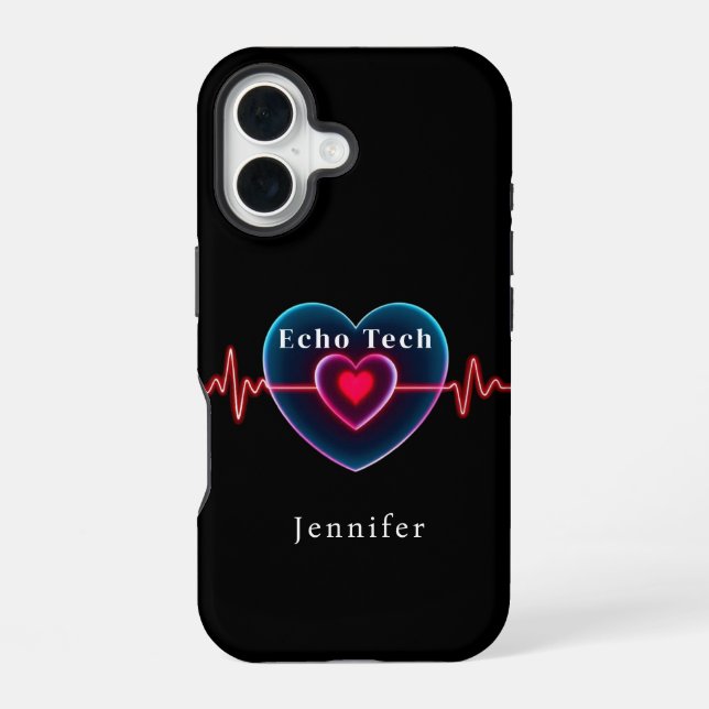 Echo Tech Heartbeat | Heart with EKG Iphone Case (Back)