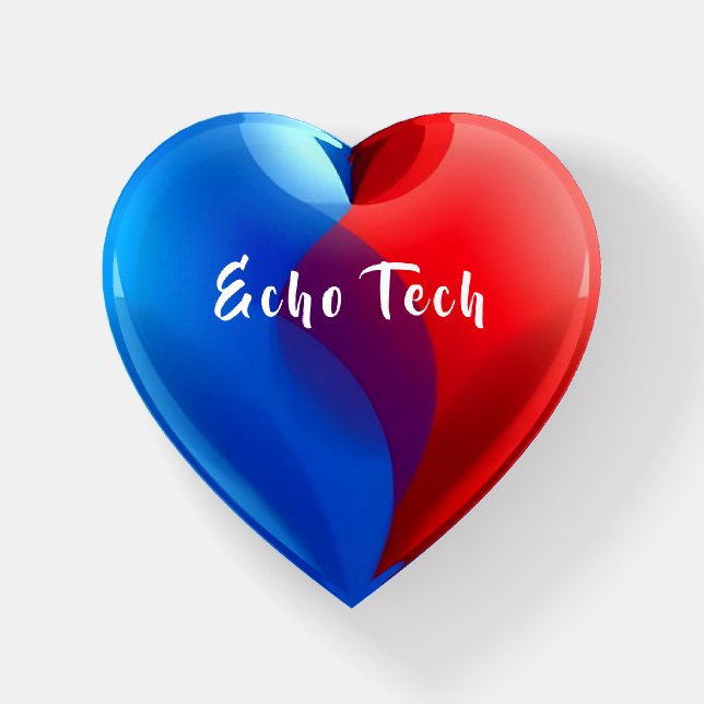 Echo Tech-Red and Blue Heart Paperweight (Front)