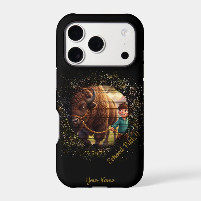 Echoed Past Whimsical Boy and Bison iPhone Case (Back)