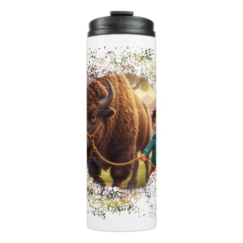 Echoed Past Whimsical Boy and Bison Thermal Tumbler