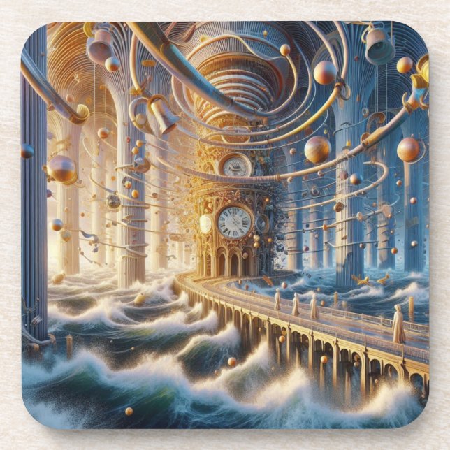 Echoes of '73: The Chronos Ocean's Labyrinth Beverage Coaster (Front)