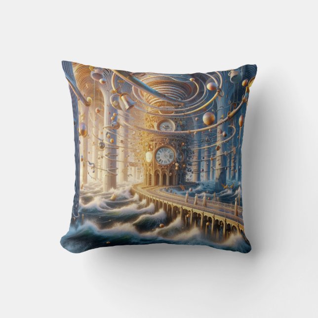 Echoes of '73: The Chronos Ocean's Labyrinth Throw Pillow (Front)