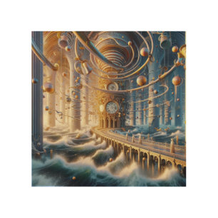 Echoes of '73: The Chronos Ocean's Labyrinth Wood Wall Art