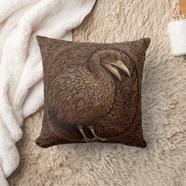 "Echoes of Extinction: Dodo Wood Art" Throw Pillow (Blanket)