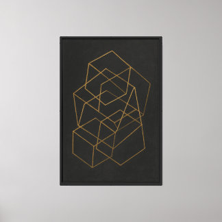 Echoes of Geometry – Golden Polygons in Charcoal  Canvas Print