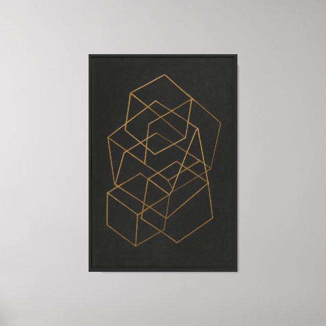  Echoes of Geometry – Golden Polygons in Charcoal  Canvas Print (Front)