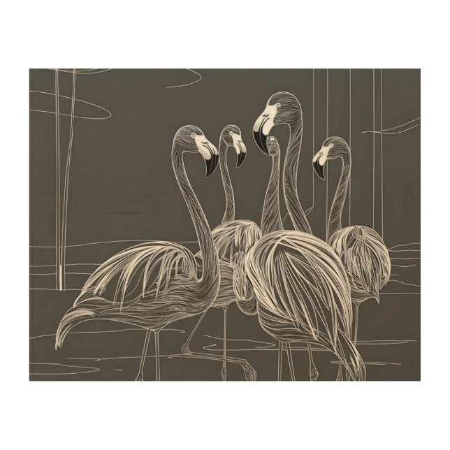 Echoes of Place: Flamingo Memory Wood Wall Art (Front)