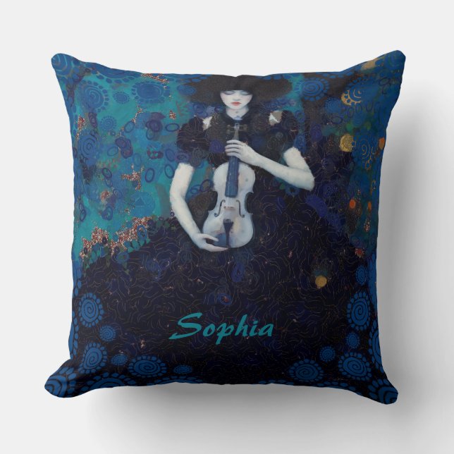 Echoes of Silence: A Violin’s Song of Healing Throw Pillow (Front)