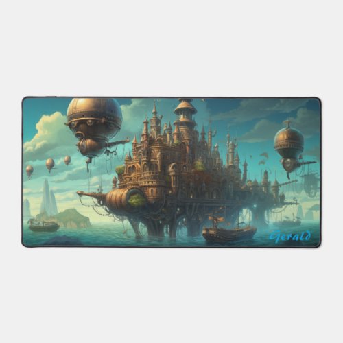 Echoes of Steampunk City of Calm Waters Desk Mat