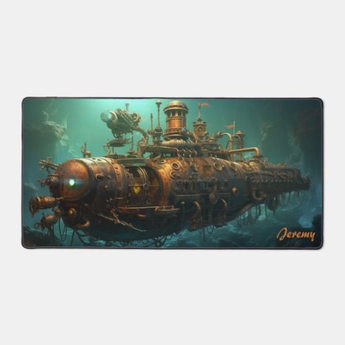 Echoes of the Deep Steampunk Submarine Fantasy Desk Mat
