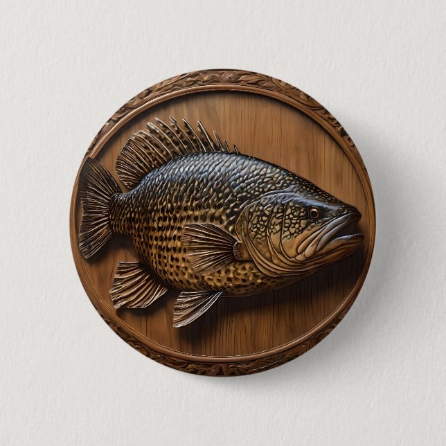 Echoes of the River: Murray Cod Wood Print,  Button (Front)