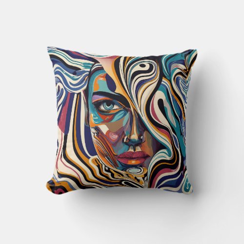 Echoes of Veiled Spectrum _ 60s Charm Modern Style Throw Pillow