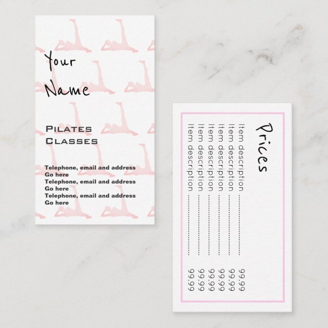 "Echoes" Pilates Price Cards (Front/Back)