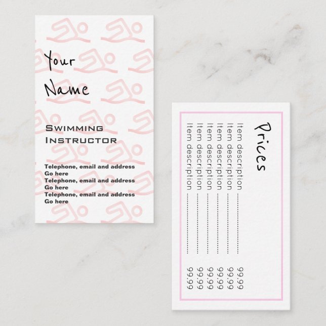"Echoes" Swimming Instructor Price Cards (Front/Back)