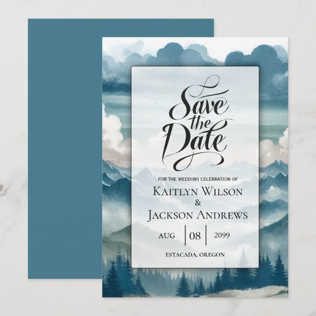 Echoes Through the Misty Pines Wedding Save The Date (Front/Back)