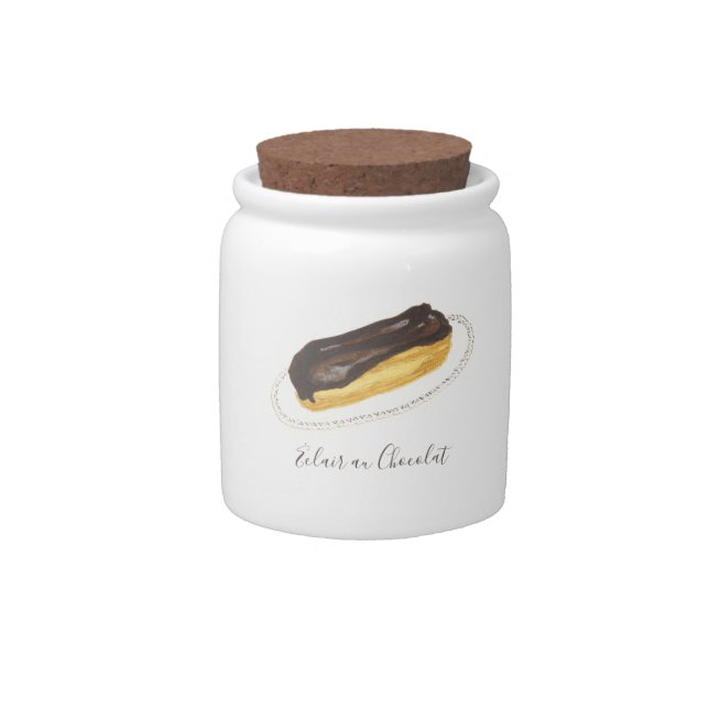 Éclair au Chocolat watercolor Candy Jar (Front)