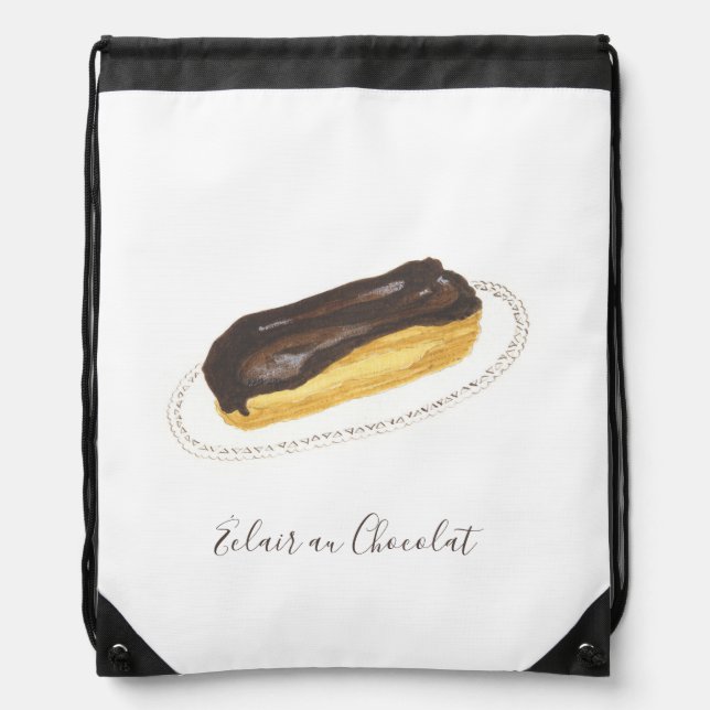 Éclair au Chocolat watercolor Drawstring Bag (Front)