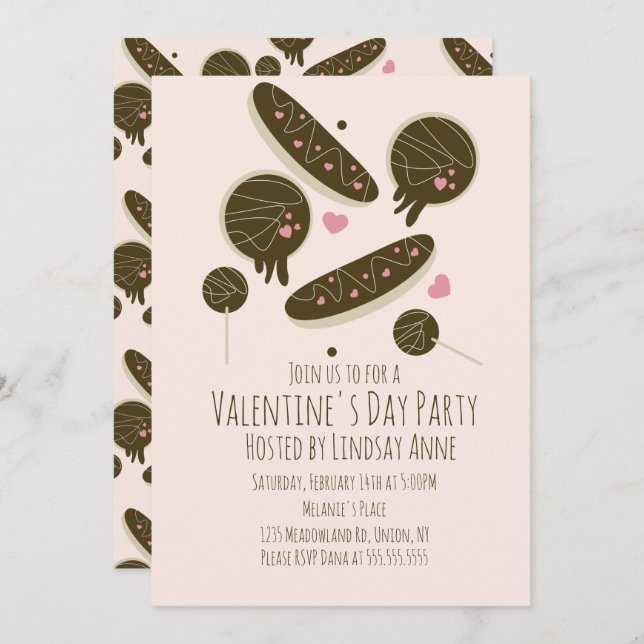  Eclair Donuts Cake Pops Valentine's Day Party Invitation (Front/Back)