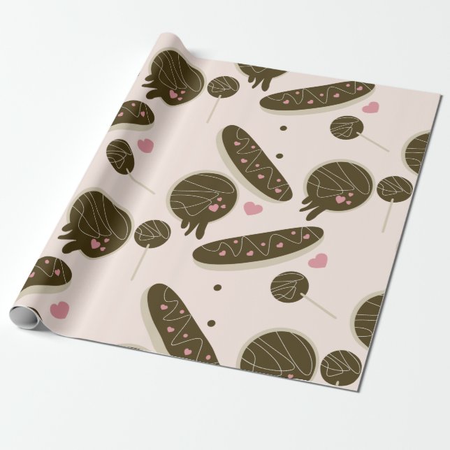  Eclair Donuts Cake Pops Valentine's Day    Wrapping Paper (Unrolled)