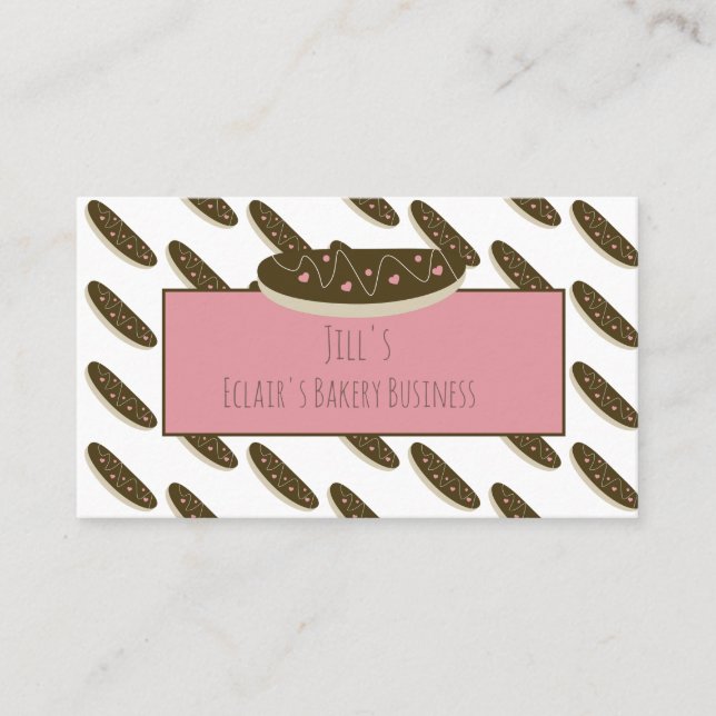 Eclair Donuts Hearts Pink Bakery  Business Card (Front)