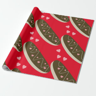  Eclair Donuts Valentine's Day  Hearts Red Wrapping Paper