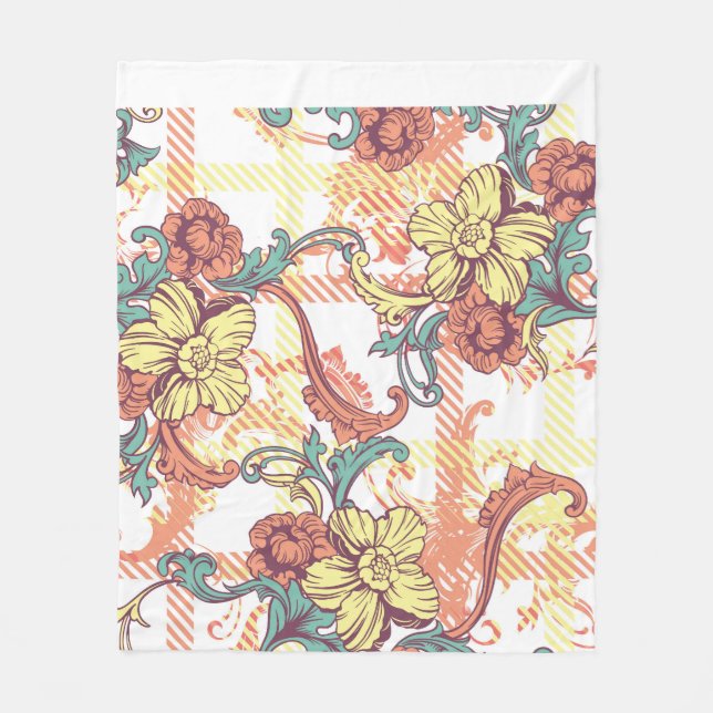 Eclectic Baroque Fabric Plaid Pattern Fleece Blanket (Front)
