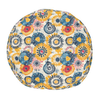 Eclectic Bohemian Vibrant Medallions & Block Pouf