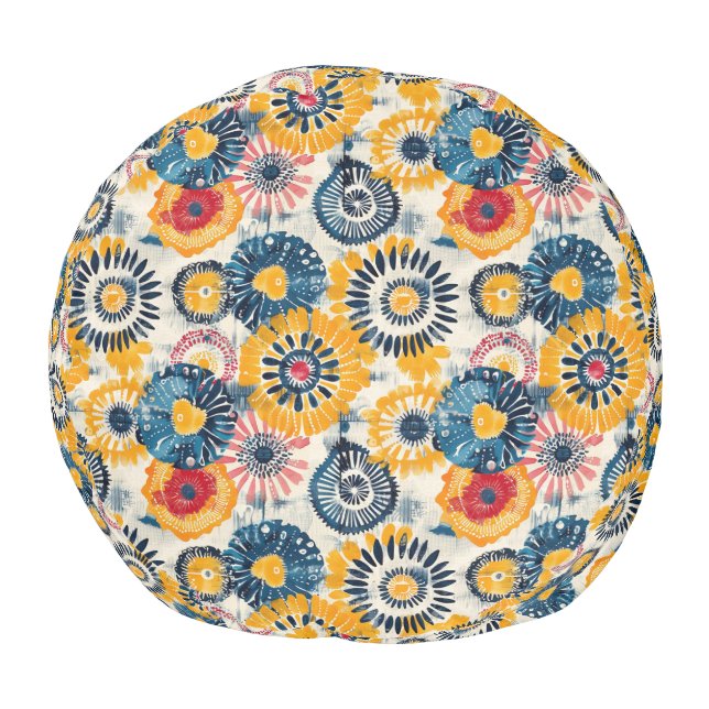 Eclectic Bohemian Vibrant Medallions & Block Pouf (Bottom)