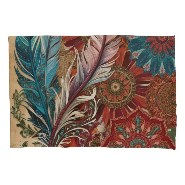 Eclectic Boho Chic Feathered Mandala  Pillow Case (Front-Left)