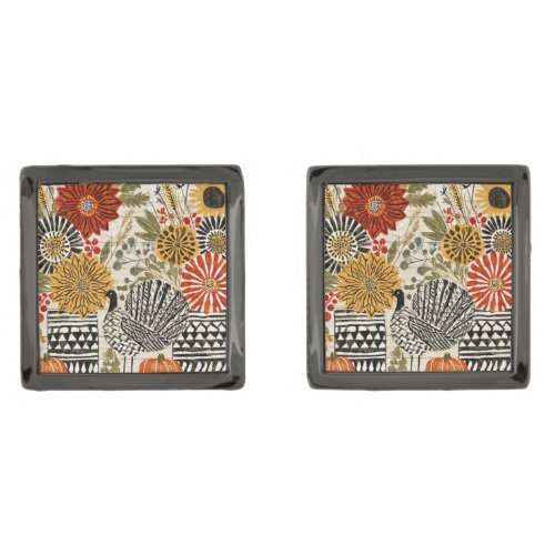 Eclectic Boho Dahlia Fall Turkey Cufflinks