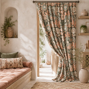 Eclectic Boho Terracotta Charcoal Botanical Floral Blackout Curtains